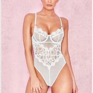 House of CB White Lace Mesh Nadia Bodysuit